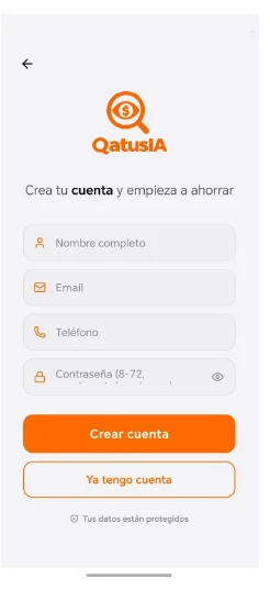 Pantalla de registro real de QatusIA